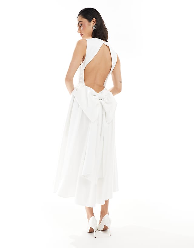 Asos Six Stories Bridal Drop Waist Bow Back Maxi Dress In Ivory
