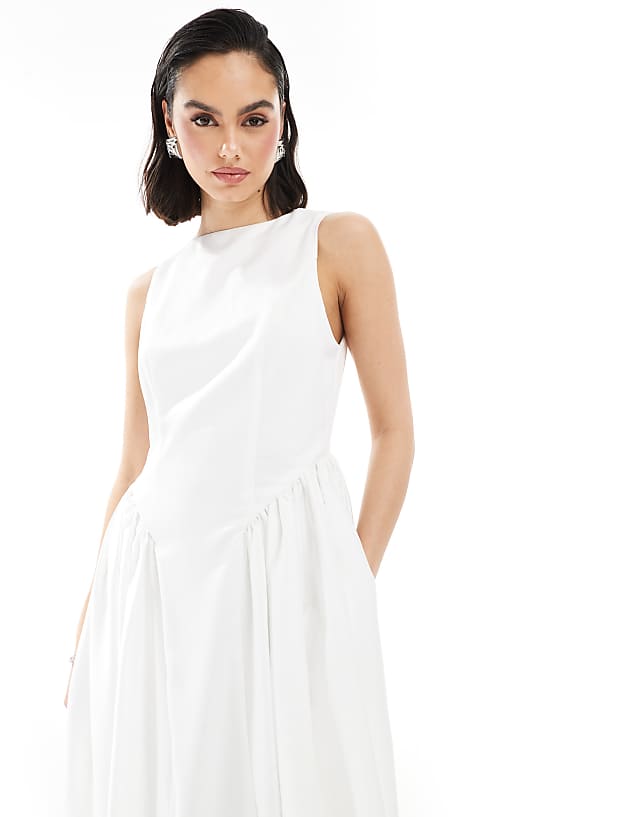 Asos Six Stories Bridal Drop Waist Midaxi Dress In Ivory
