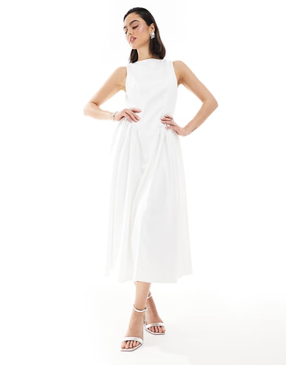 asos Six Stories Bridal drop waist midaxi dress in ivory