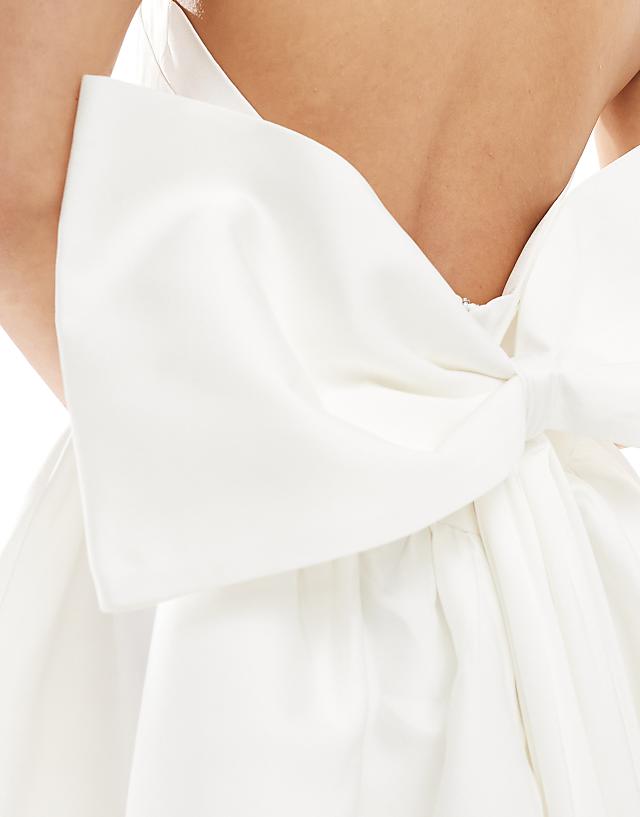 Asos Six Stories Bridal Halter Neck Bow Back Mini Dress In Ivory