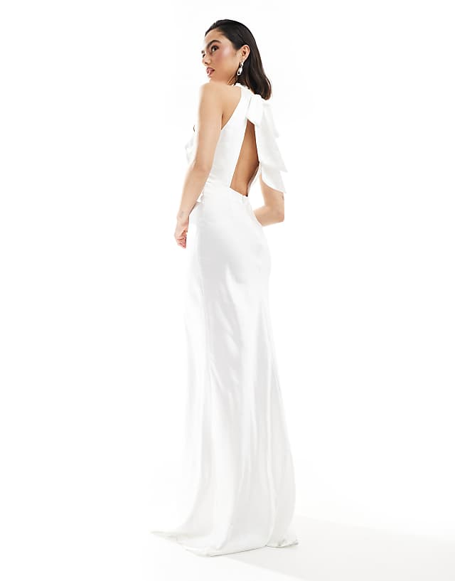 Asos Six Stories Bridal Halter Neck Satin Maxi Dress In Ivory