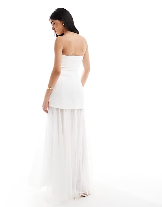 Asos Six Stories Bridal Strapless Chiffon Maxi Dress In Soft White