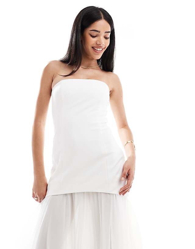 Asos Six Stories Bridal Strapless Chiffon Maxi Dress In Soft White