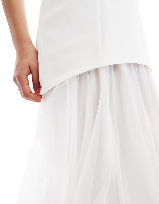 Asos Six Stories Bridal Strapless Chiffon Maxi Dress In Soft White