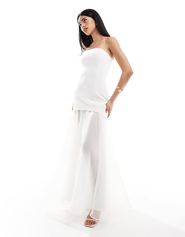 asos Six Stories Bridal strapless chiffon maxi dress in soft white