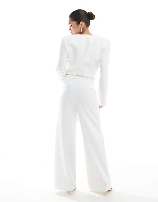 Asos Six Stories Bridal Wide Leg Tailored Trousers Co-ord In Ivory