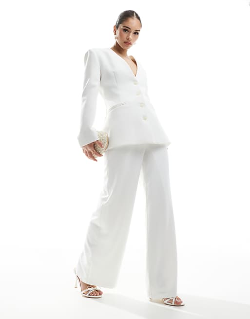 asos Six Stories Bridal wide leg tailored trousers co-ord in ivory