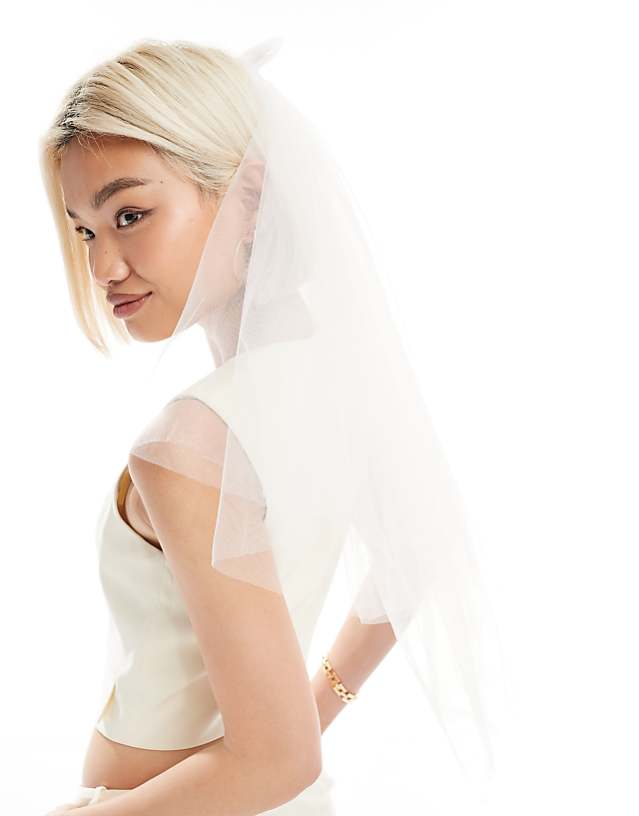 asos Six Stories Bride bow hairclip tulle veil in ivory