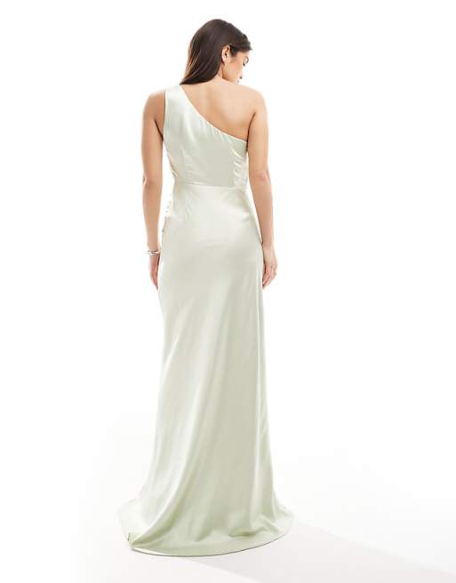 Asos Six Stories Bridesmaid Asymmetric Cowl Satin Maxi Dress In Mint Green