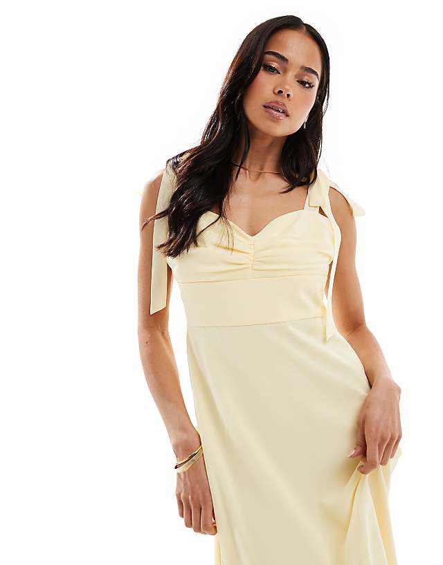 Asos Six Stories Bridesmaid Bow Shoulder Chiffon Maxi Dress In Lemon