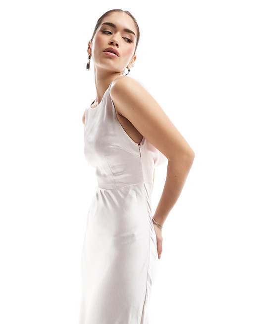Asos Six Stories Bridesmaid Cowl Back Satin Maxi Dress In Powder Pink