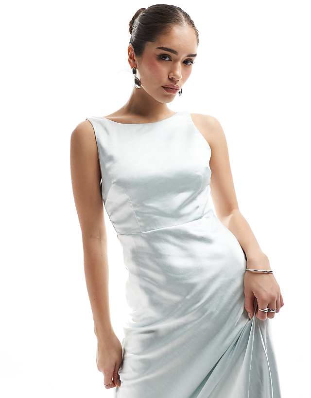 Asos Six Stories Bridesmaid Cowl Back Satin Maxi Dress In Ice Blue