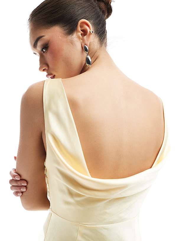 Asos Six Stories Bridesmaid Cowl Back Satin Maxi Dress In Lemon