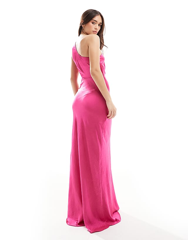 Asos Six Stories Bridesmaid One Shoulder Satin Maxi Dress In Fuchsia Pink