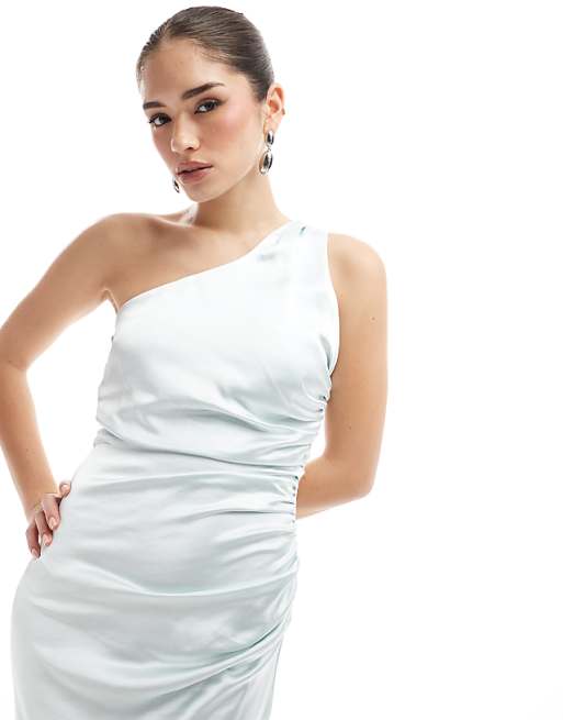 Asos Six Stories Bridesmaid One Shoulder Satin Maxi Dress In Ice Blue