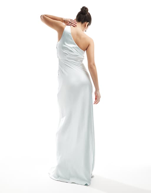 Asos Six Stories Bridesmaid One Shoulder Satin Maxi Dress In Ice Blue