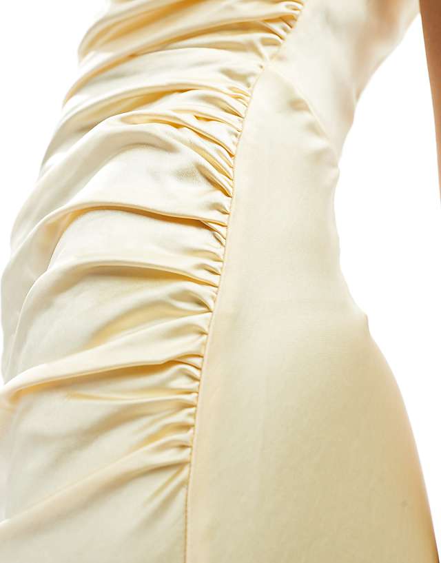 Asos Six Stories Bridesmaid One Shoulder Satin Maxi Dress In Lemon