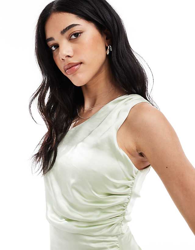 Asos Six Stories Bridesmaid One Shoulder Satin Maxi Dress In Mint Green