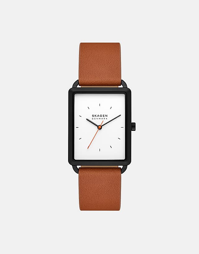 asos Skagen Men's hagen three-hand black stainless steel watch - BROWN