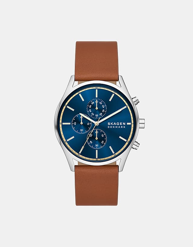 asos Skagen Men's holst chronograph silver stainless steel watch- BROWN