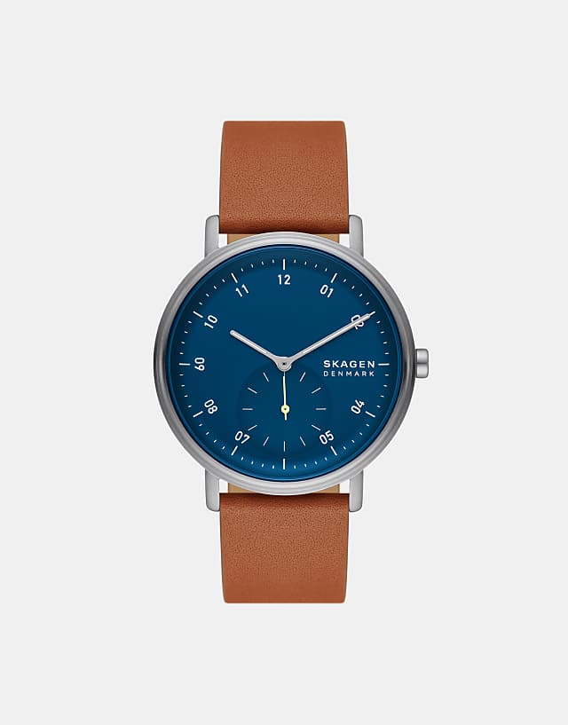 asos Skagen Men's kuppel two-hand sub-second silver stainless steel watch- BROWN