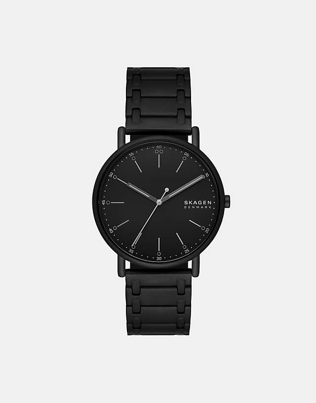 asos Skagen Men's signatur three-hand black stainless steel watch- BLACK