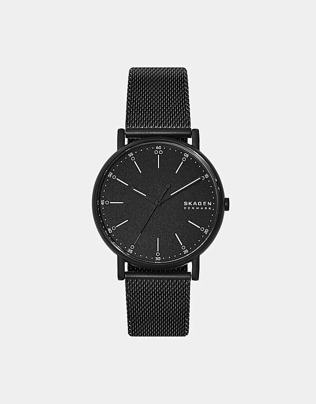 asos Skagen Men's signatur three-hand black-tone stainless steel watch - GREY