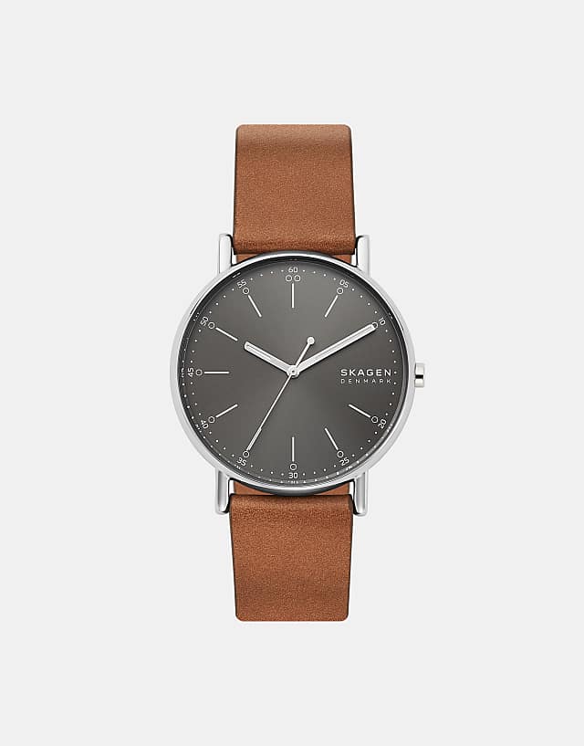 asos Skagen Men's signatur three-hand stainless steel watch - BROWN