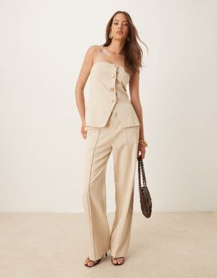 Asos SNDYS Linen Look Bandeau Gold Button Waistcoat And Pleat Front Wide Leg Trousers Co-ord In Cream
