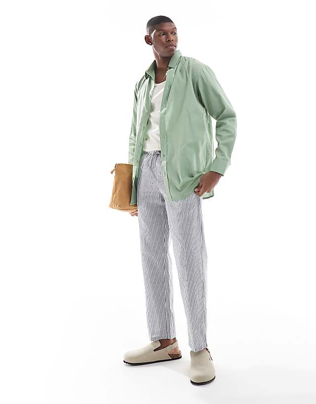 Asos Sol Beach Linen Long Sleeve Beach Shirt In Olive