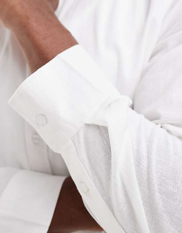 Asos Sol Beach Linen Long Sleeve Beach Shirt In White