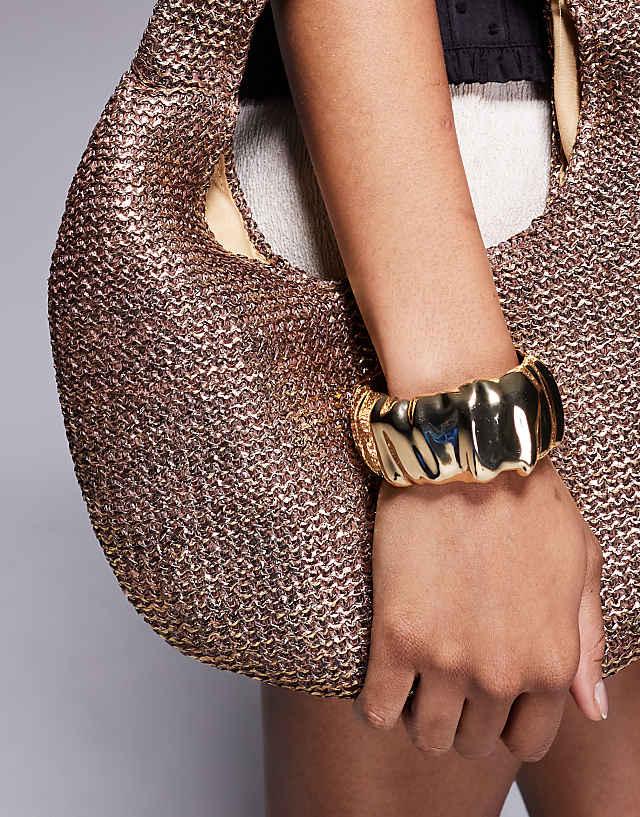 Asos South Beach Curved Woven Shoulder Bag In Bronze