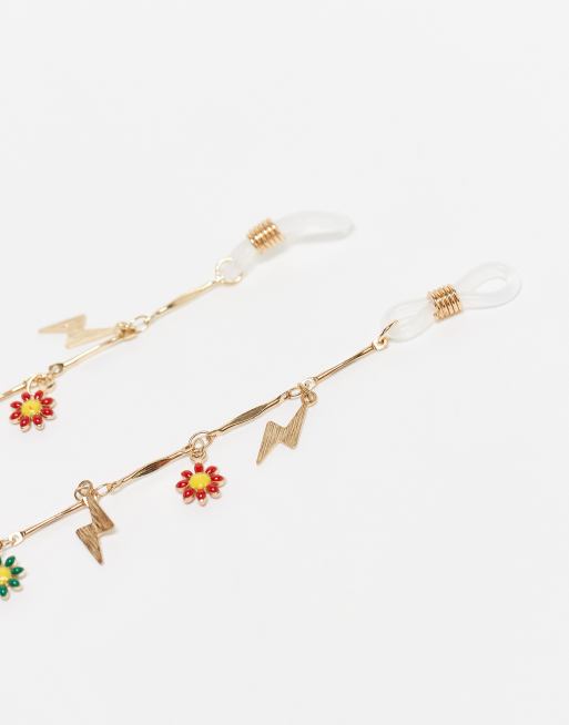 Asos South Beach Flower Embellished Sunglasses Chain In Gold