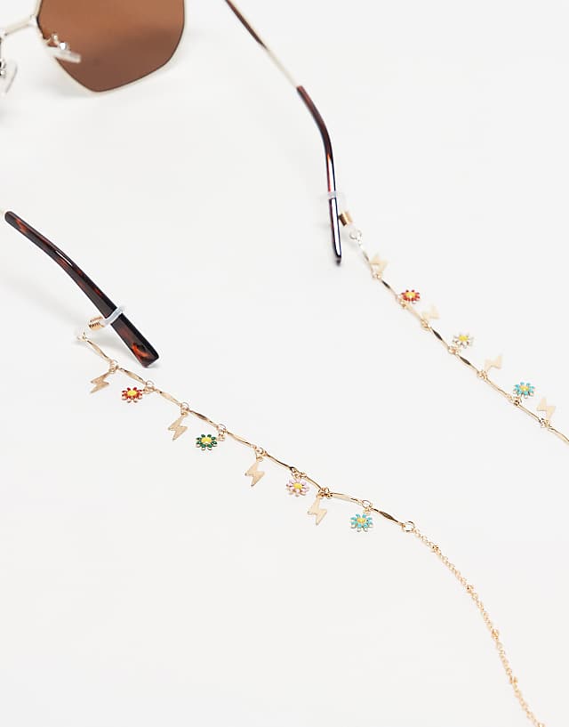 asos South Beach flower embellished sunglasses chain in gold