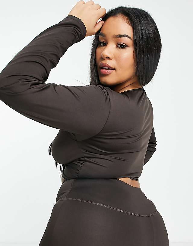 Asos South Beach Plus Yoga Long Sleeve Crop Top In Black
