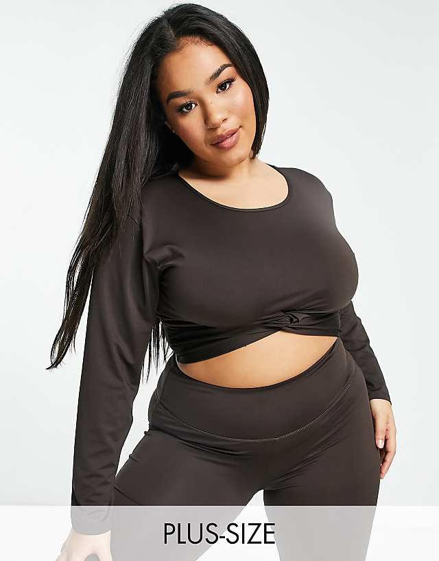 asos South Beach Plus yoga long sleeve crop top in black