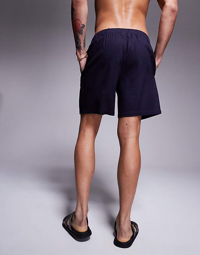 Asos Southbeach Beach Linen Look Short Co-ord In Navy