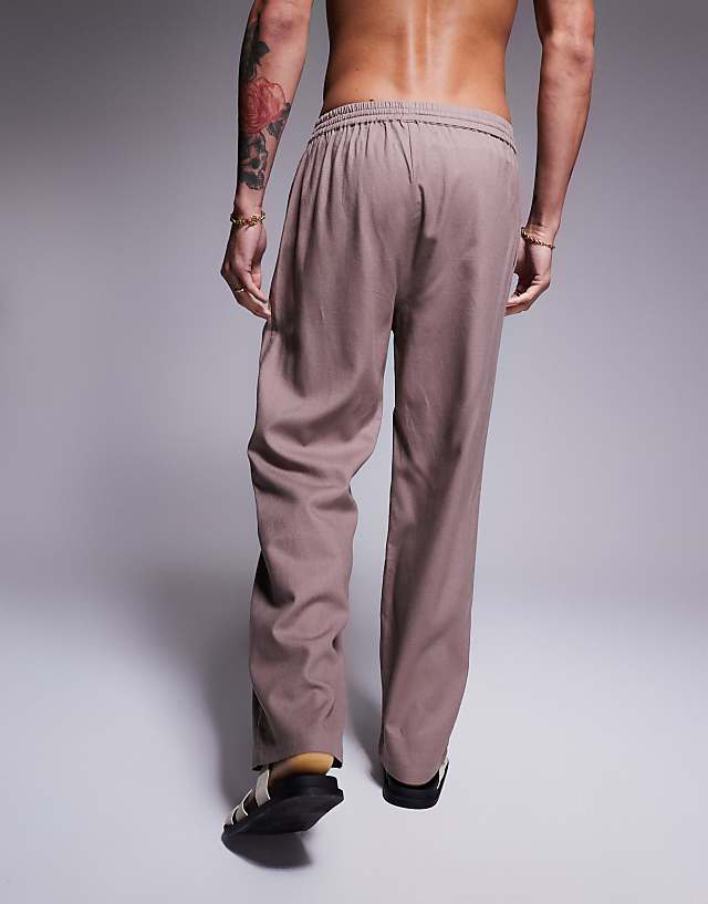 Asos Southbeach Linen Blend Beach Trouser Co-ord In Taupe
