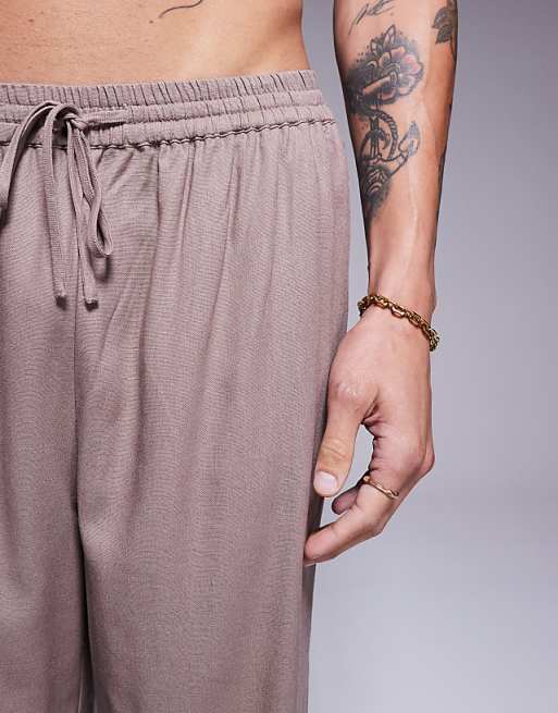 Asos Southbeach Linen Blend Beach Trouser Co-ord In Taupe
