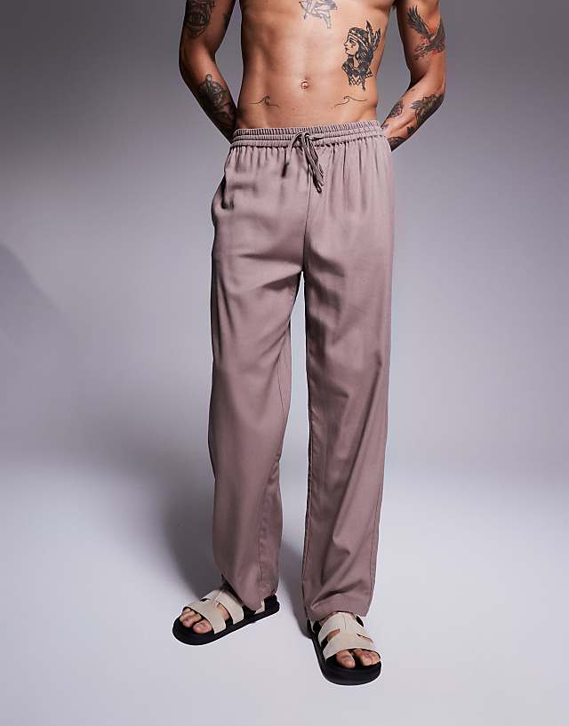 asos Southbeach linen blend beach trouser co-ord in taupe