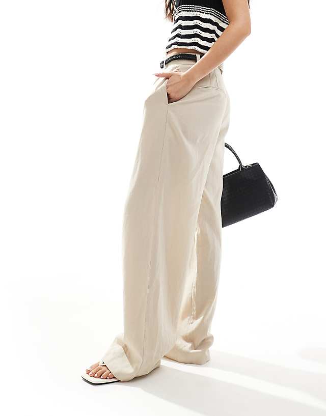 Asos Stradivarius Belted Linen Look Trouser In Natural