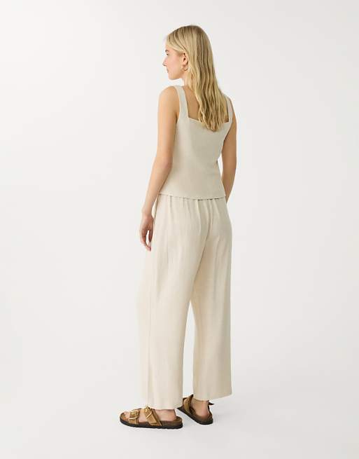 Asos Stradivarius Linen Blend Darted Culottes In Stone