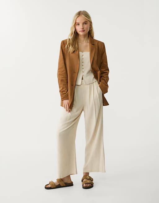 asos Stradivarius linen blend darted culottes in stone