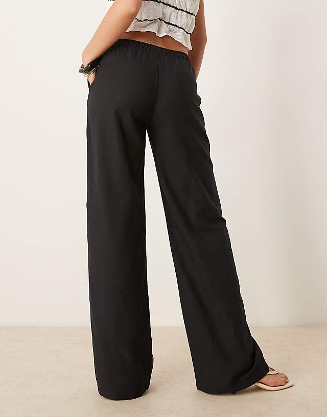 Asos Stradivarius Linen Blend Drawstring Trousers In Black