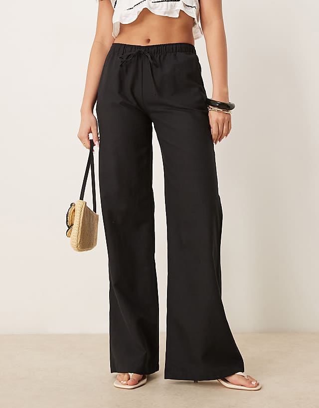 asos Stradivarius linen blend drawstring trousers in black