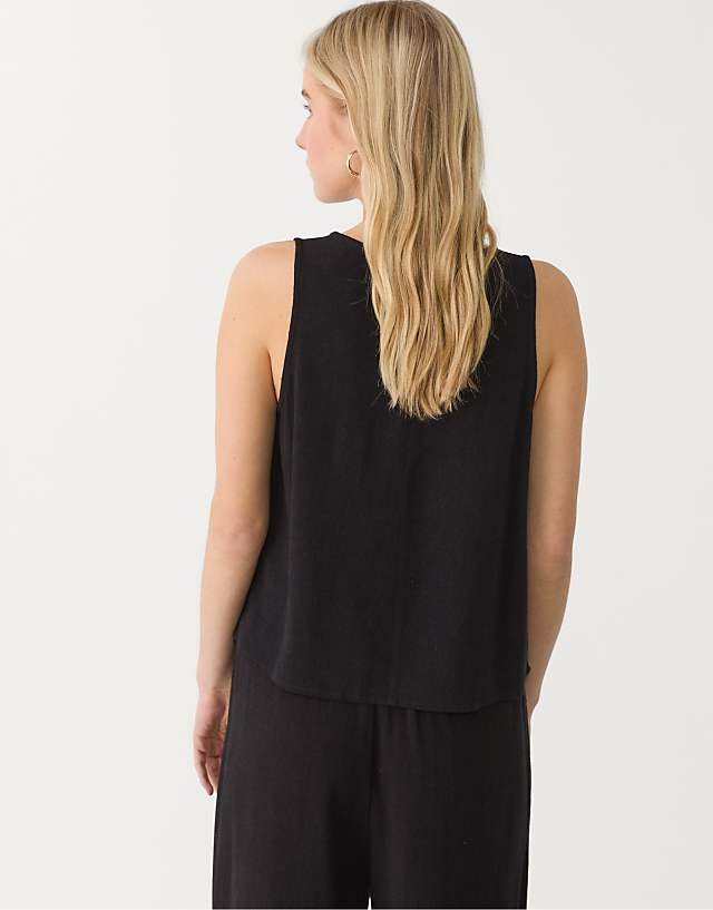 Asos Stradivarius Linen Blend Racerback Top In Black