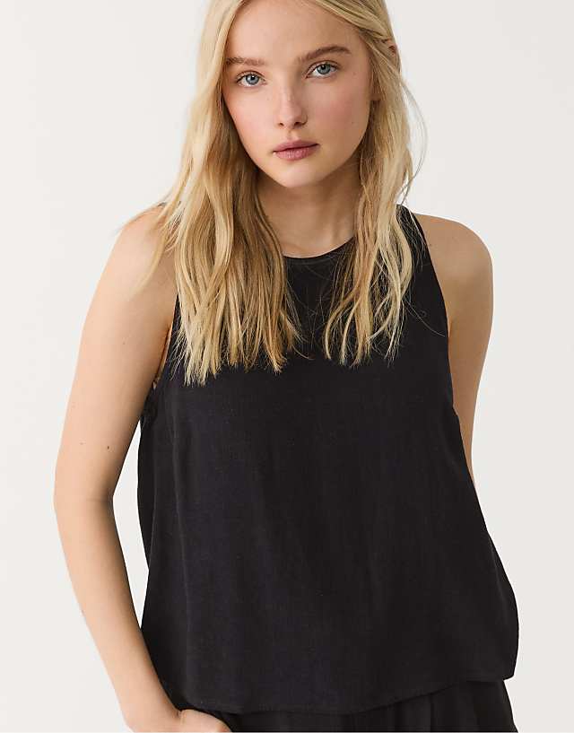 Asos Stradivarius Linen Blend Racerback Top In Black