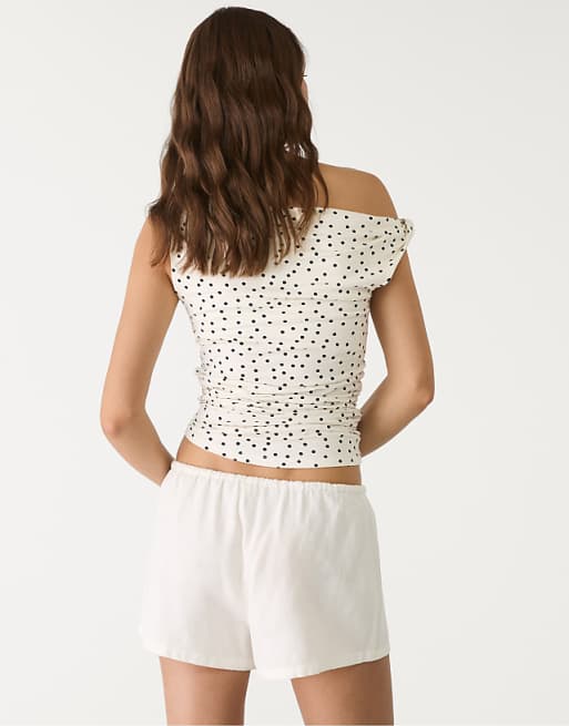 Asos Stradivarius Linen Blend Shorts With Drawstring In White