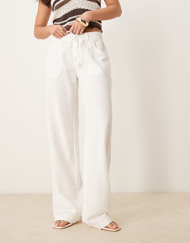 Asos Stradivarius Linen Blend Trousers With Pocket In White