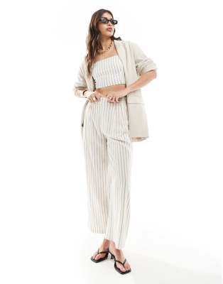 Asos Stradivarius Linen Look Square Neck Cami Top & Trouser Co-ord In Rustic Stripe